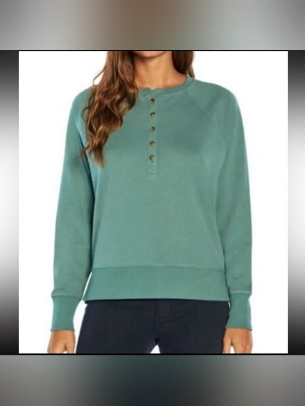 GAP Long Sleeve Henley French Terry Sweatshirt, Sage Green, Small, NWT